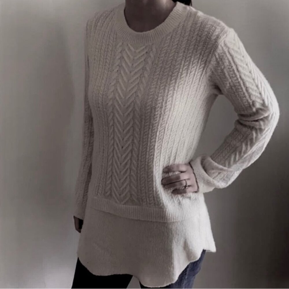 TAHARI NEW Cable Knit Oversized Mohair Wool Spandex Long Sweater Stretch Cozy L - Picture 12 of 16